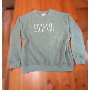 Embroidered Savannah Sweatshirt Green XL Herringbone Texture Georgia Travel